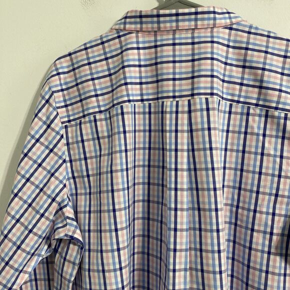 L.L. Bean Dress Shirt Men's XL Blue White Pink Plaid Pinpoint Oxford 100% Cotton - Picture 9 of 12